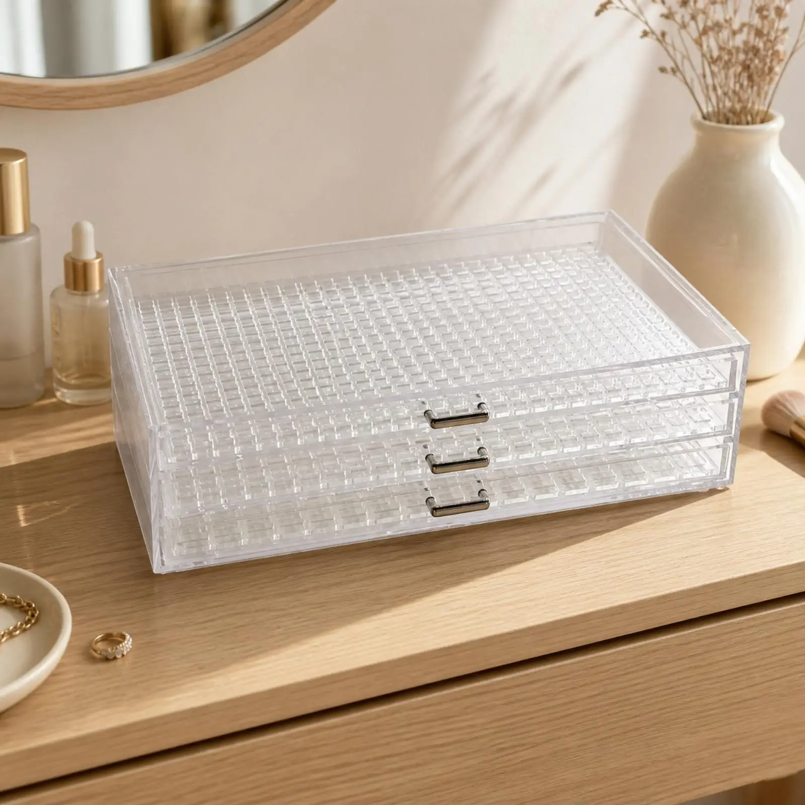Clear Acrylic Storage Organizer Box All-Purpose Transparent Drawer Organizer with Metal Pull Handle Easy to Clean for Nail Art