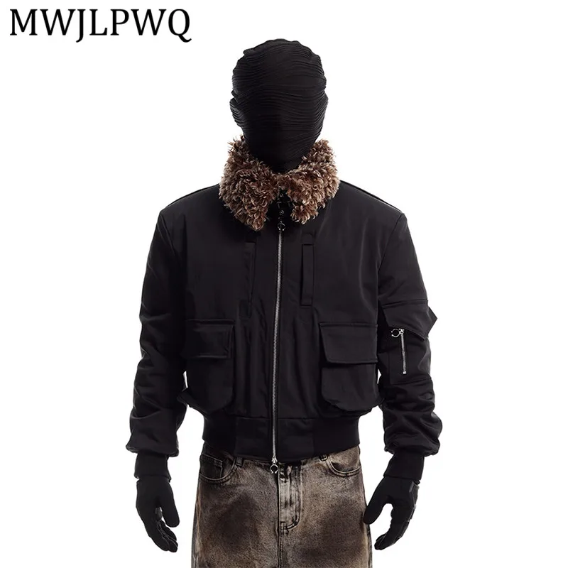 

MWJLPWQ Функциональное уличное мужское пальто большого размера с флисовой подкладкой, утепленный меховой воротник, короткая свободная повседневная хлопковая куртка для мужчин 12965