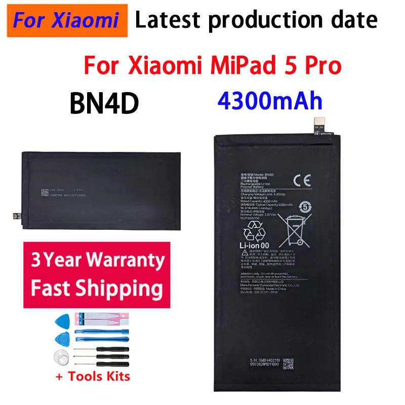 100% 4300mAh Battery BN4D For Xiaomi Mipad Mi Pad 5 Pro Mobile Phone  Replacement Batteries Bateria Batterij+Tools