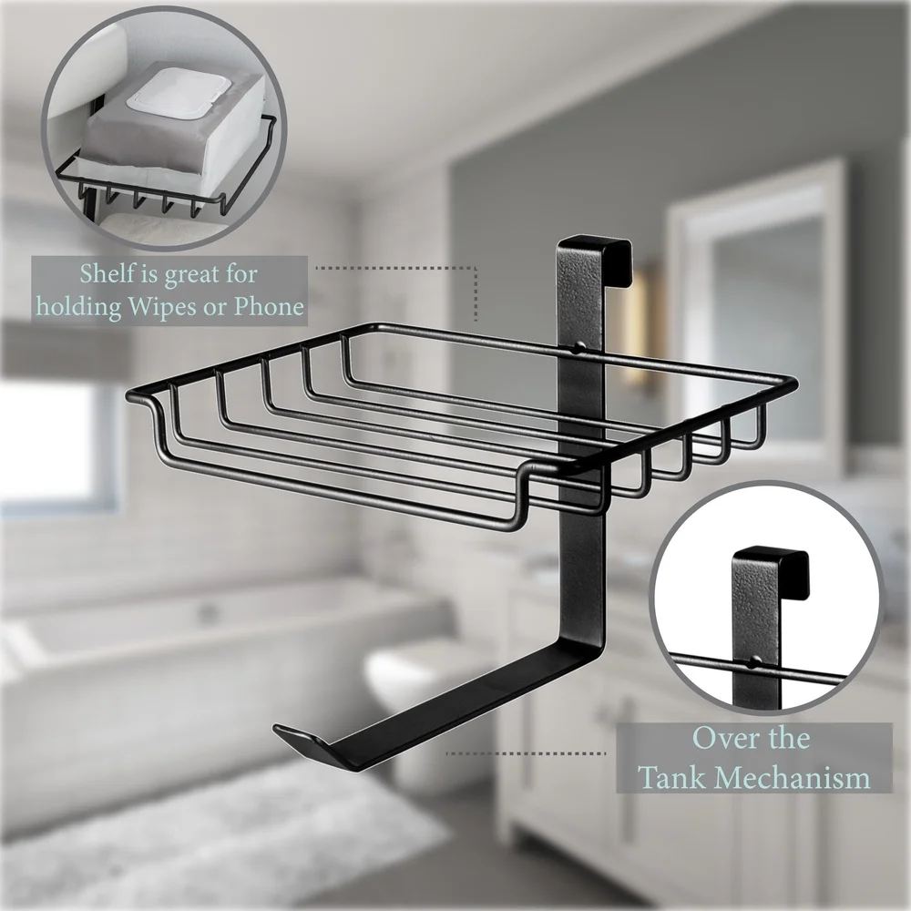 탱크 위에 설치하는 휴지 디스펜서 선반 포함 물티슈 폰 홀더 쉬운 설치 욕실 수납 솔루션