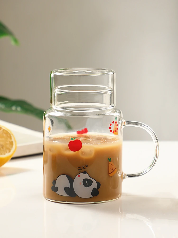 

Large Capaci Glass Milk Cup Microwave Se with Lid Heat Resistant Breakfast Cup for Children Home Use Water Cup Glass Cup