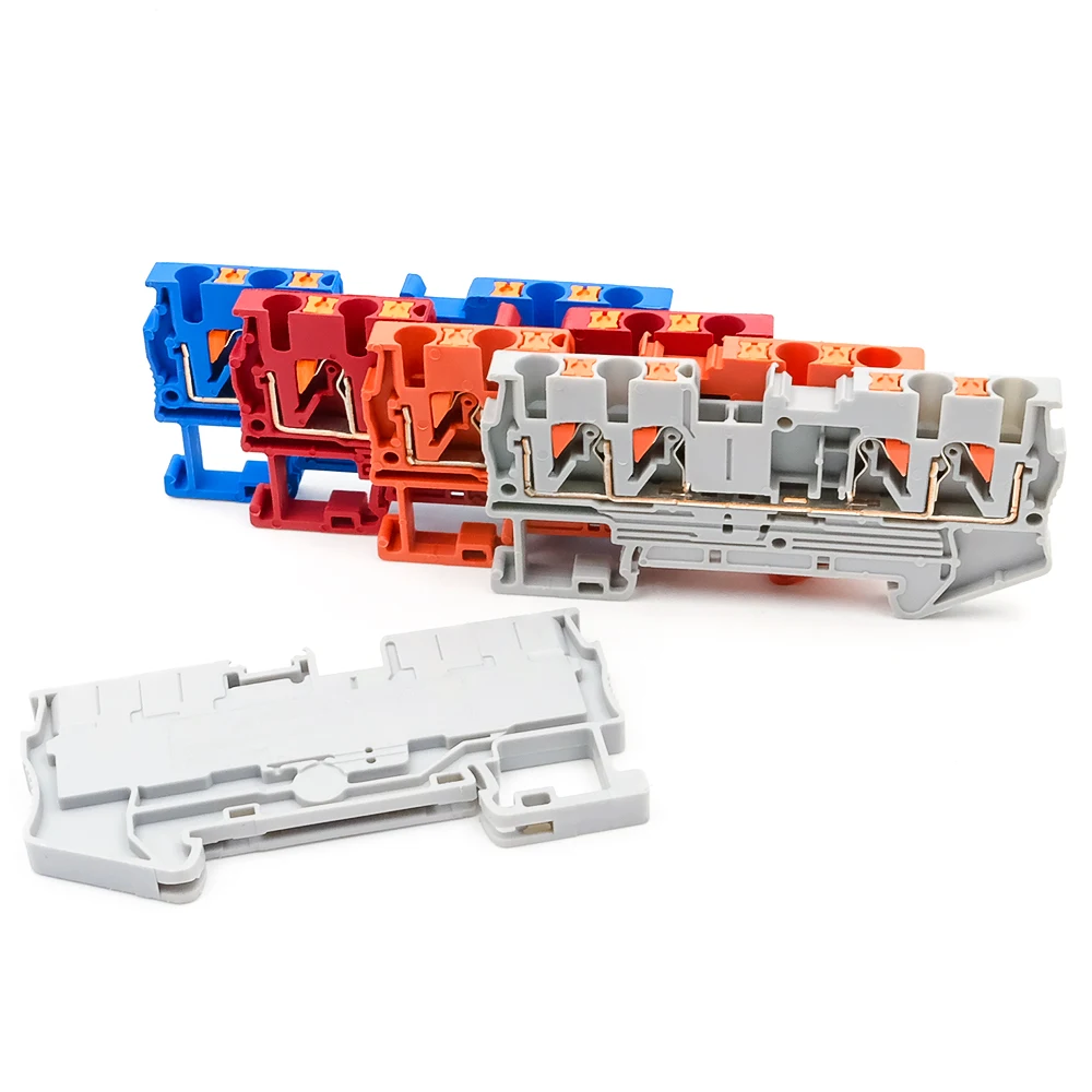 100Pcs PT 2.5-QUATTRO DIN Rail Terminal Block, Spring Clamp Push-In 4-Wire Connector 2.5mm², Compact Electrical Feed Through CE