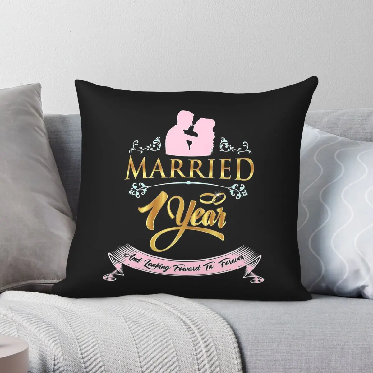 Married 1 Year Foward To Forever Square Pillowcase Polyester Linen Velvet Creative Zip Decor Car Cushion Cover