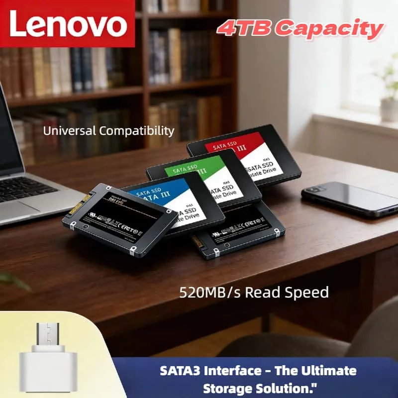 

Внешний твердотельный накопитель Lenovo 4 ТБ USB 3.0, портативный SSD с быстрой передачей данных 540 МБ/с, металлический корпус, внешний жесткий диск для ПК и Mac