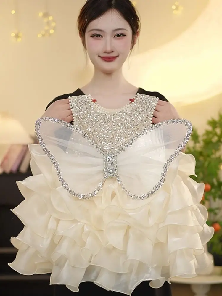 Summer 3D Angel Wings Fairy Princess Tulle Dress Birthday Strap Dress For Baby Girl Clothes Mesh Tutu Dresses Kid Party Costume