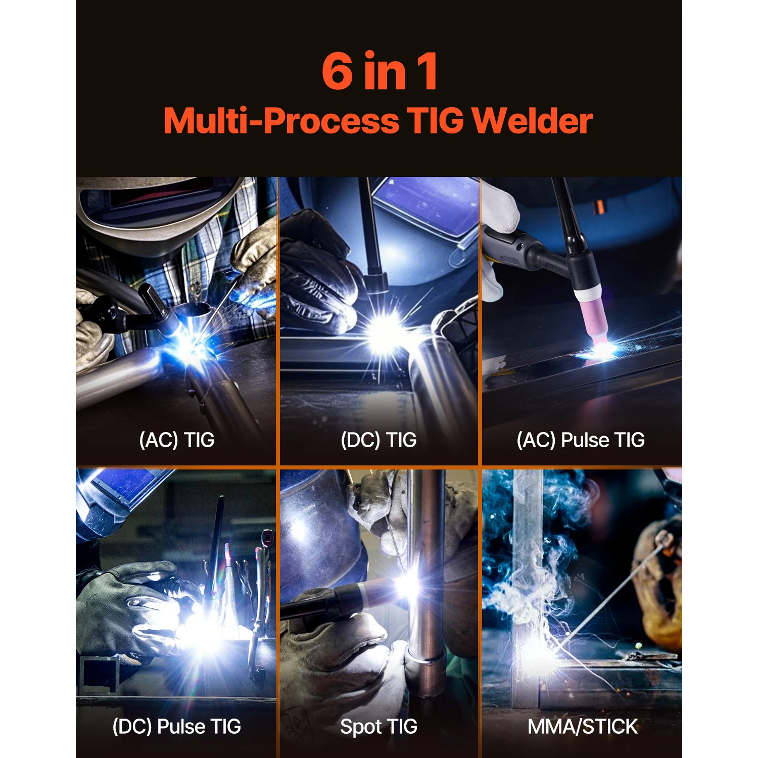 SucceBuy TIG Welder 200A 6-In-1 Welding Machine AC TIG/DC TIG/DC Pulse Spot MMA Stick Electric Welder with Synergic Control IGBT