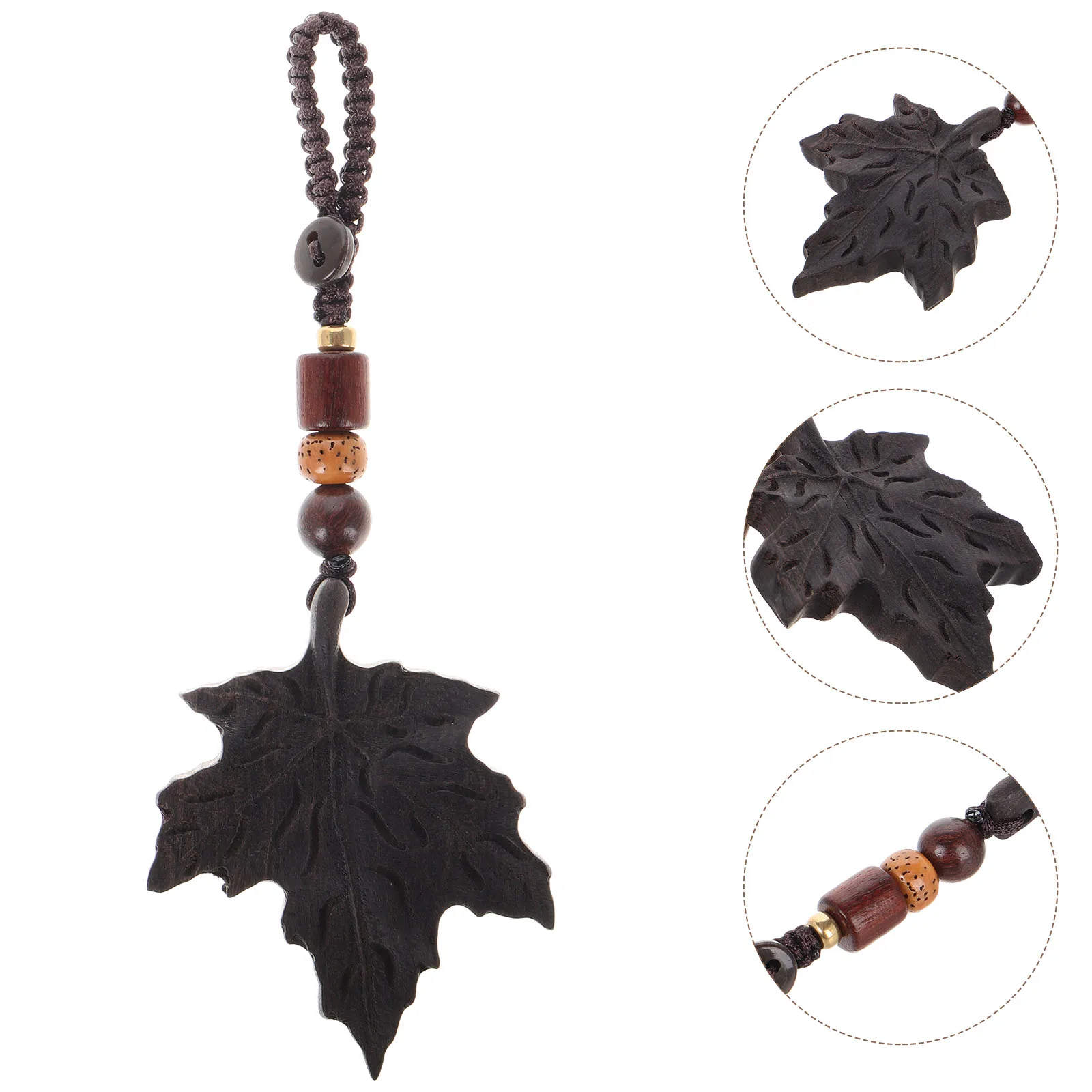 Handmade Wood Carved Leaf Keychain Anti-Loss Function Decorative Maple Pendant Car Key Holder Phone Charm Autumn Fall Jewelry