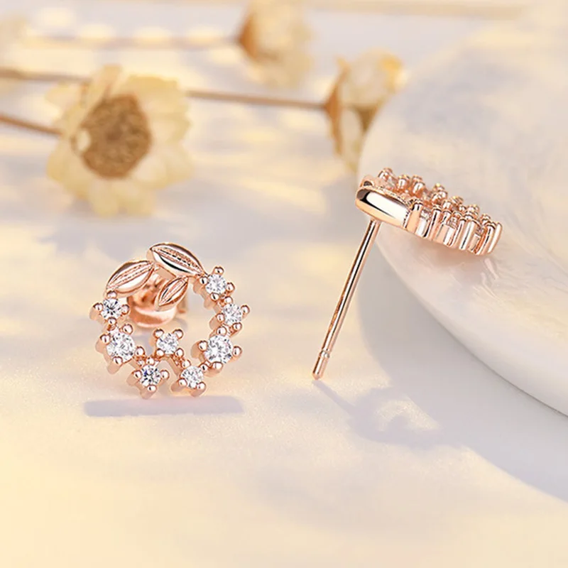 Romantic Zircon Flower Stud Earring For Women Korean Crystal Sweet Butterfly Flowers Tulip Exquisite Earring Party Charm Jewelry