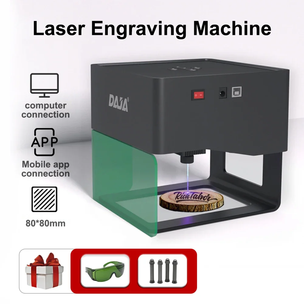 DAJA DJ6 Mini Portable Laser Engraver 3000mw DIY Bluetooth Machine Painted Dog Tag Paper Leather Wooden Plastic Logo CNC Machine