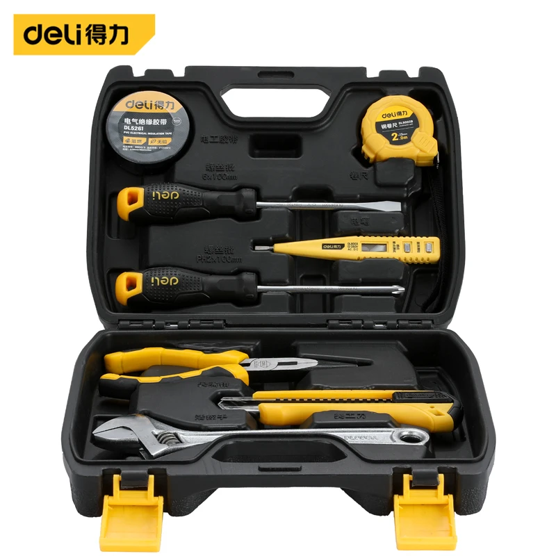 

Deli 8 Pcs Household Hand Tool Set with Storage Box Wrench Pliers Knives Multitool Combination Set Electrician Repair Tools Kits