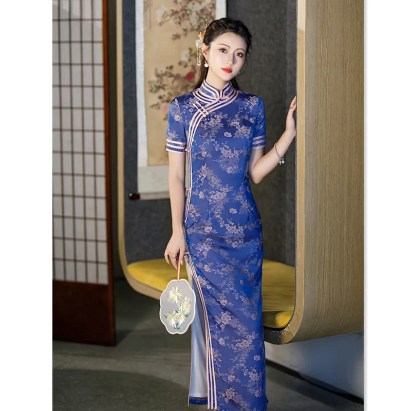

Old Shanghai Imitation Acetate Jacquard Long Traditional Cheongsam Qi Pao Autumn and Winter New Retro Chinese Style Skirt