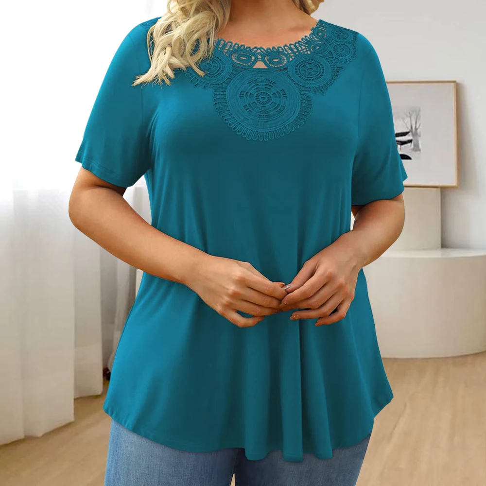 Plus Size Women\'s Tops 2024 Summer Large Size Basic T-shirt Tee Solid Color Casual Korean Pullover Shirt for Female Clothing