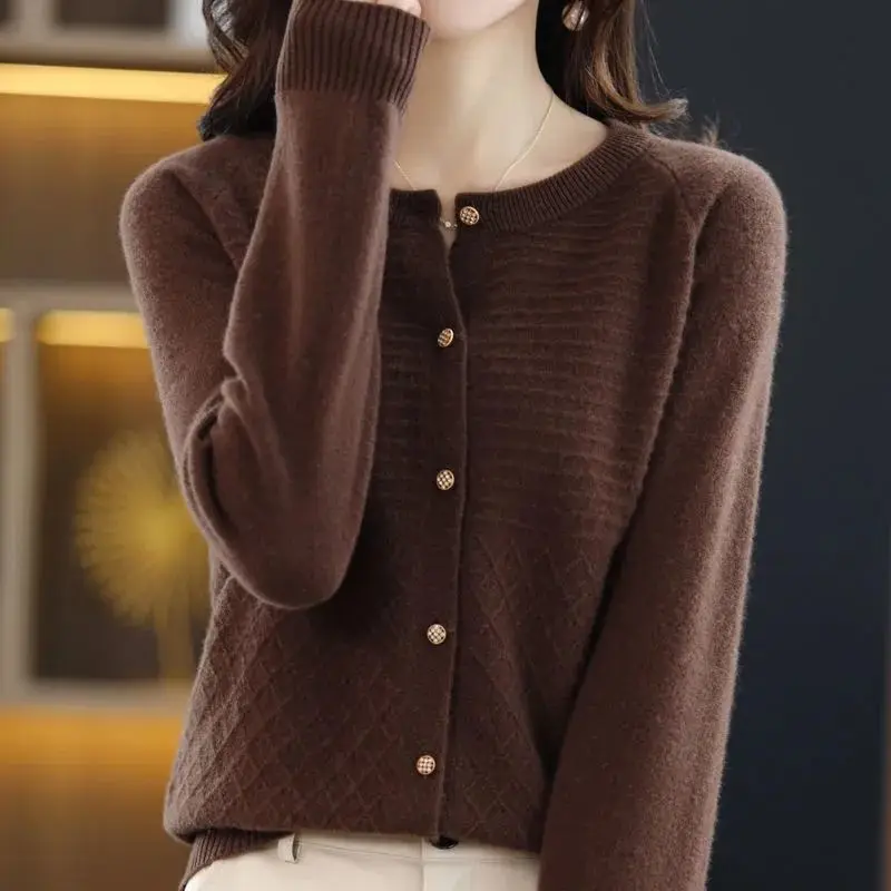 Knitting Cardigan Coat Ladies Autumn Winter O-neck Korean All-matchSolid Color Sweater Fashion Women Clothing Long Sleeve Tops