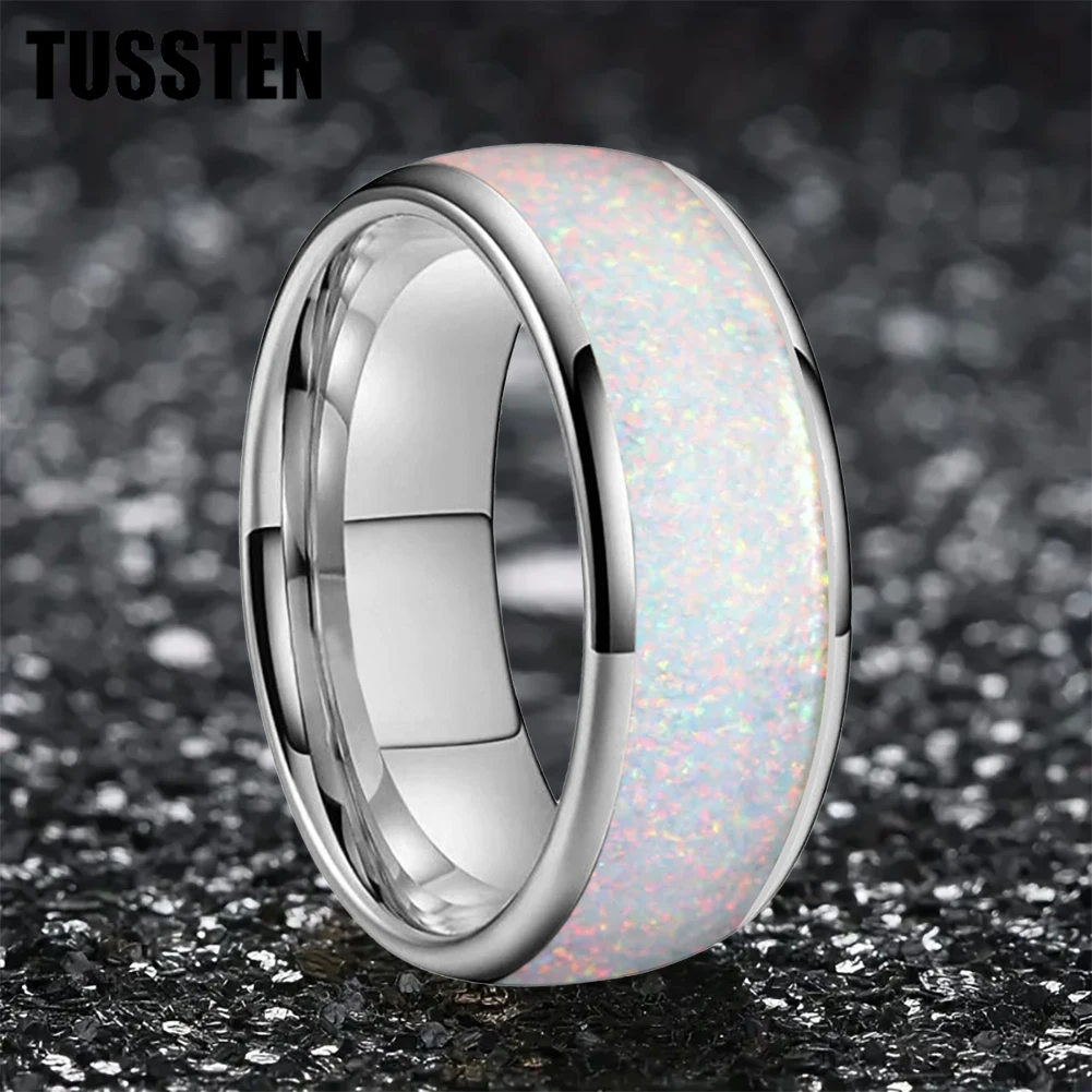 Dropshipping TUSSTEN 6/8MM Men's and Women's Wedding Ring with Dome polishing Pink Opal Inlay Comfortable Fit