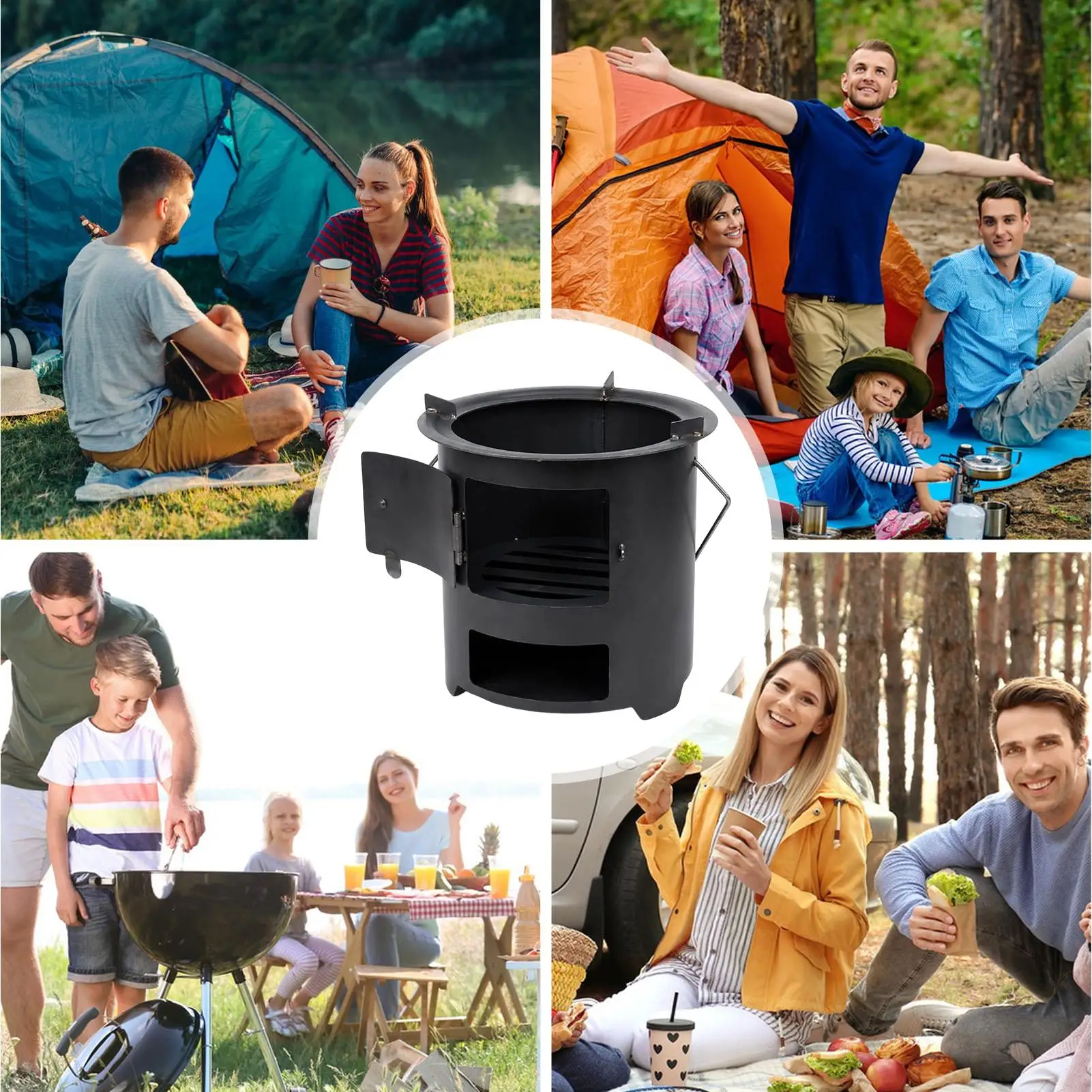 

Multi Functional Thickened Firewood Stove with Handle for Outdoor Barbecue Home Cooking Tea Brewing Heating Camping Furnace