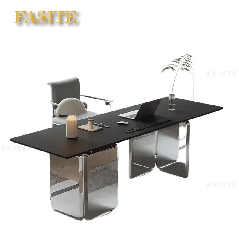 For Light Luxury Rock Slab Desk High End Modern Simple Suspended Study Computer Table Italian Mirror Finish Home Office
