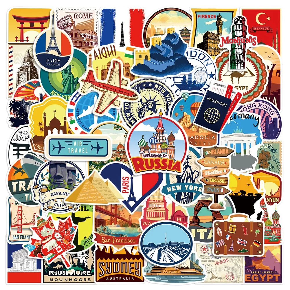 10/50PCS World Famous Travel City Landmark Stickers Waterproof Vinyl Decals for Water Bottles Laptop Luggage Skateboard Sticker