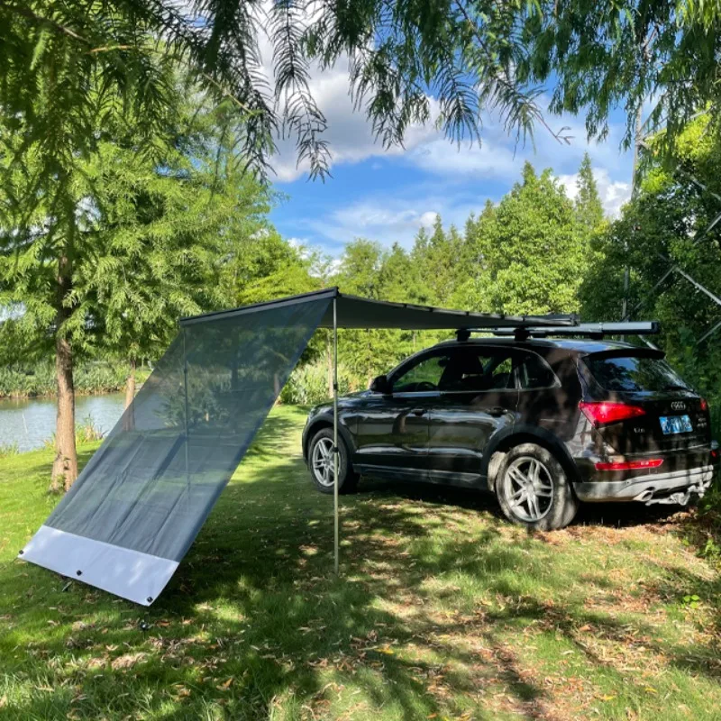 Car Awning Shade 8.2 x 8.2ft Black Mesh UV Blocker 4wd Full Kit