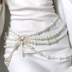 Y2K Jewelry Multilayer Pearl Waist Chain for Women's Fashion Retro Character Playing Body Accessories Party Accessorie Belts