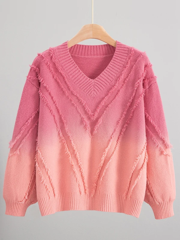 الكورية Sle كلية Preppy اللون بلو متماسكة سترة مستديرة Ne مهدب Faionable تخفيف ودية المرأة طويلة Sve