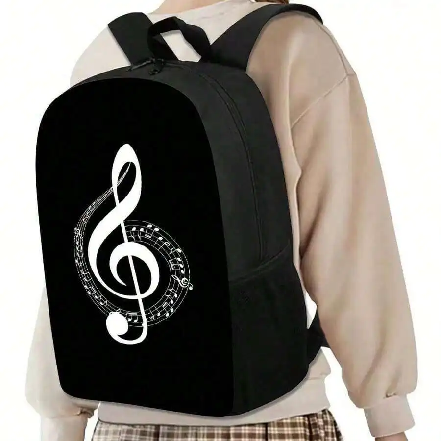 

Large Capacity Music Backpack With Treble Clef Design Laptop Compartment Adjustable Padded Straps Lightweight Travel Bag Black