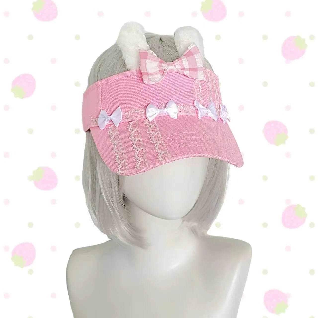 Original Rabbit Ear Empty Top Sun Hat Subculture Hat Mine Series Cute Pink Lace Bow Lolita Hat Female Summer Hats for Women