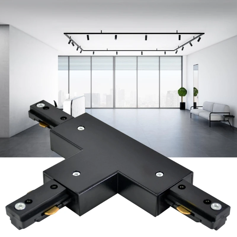 3-Wire H Track Lighting T Joiner in Black, Branch Part for Three-Way Layout Changes in Retail Display Areas, Gallery Use, M4YD