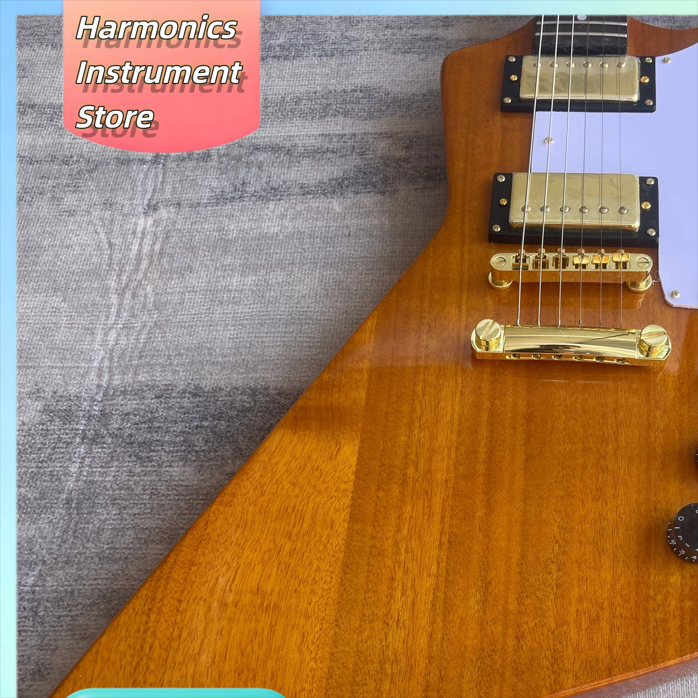 Natural Gloss Finish Explorer Angular Shape Electric Guitar Dual Humbucker 1958 Vintage Heavy Metal Rock Weapon