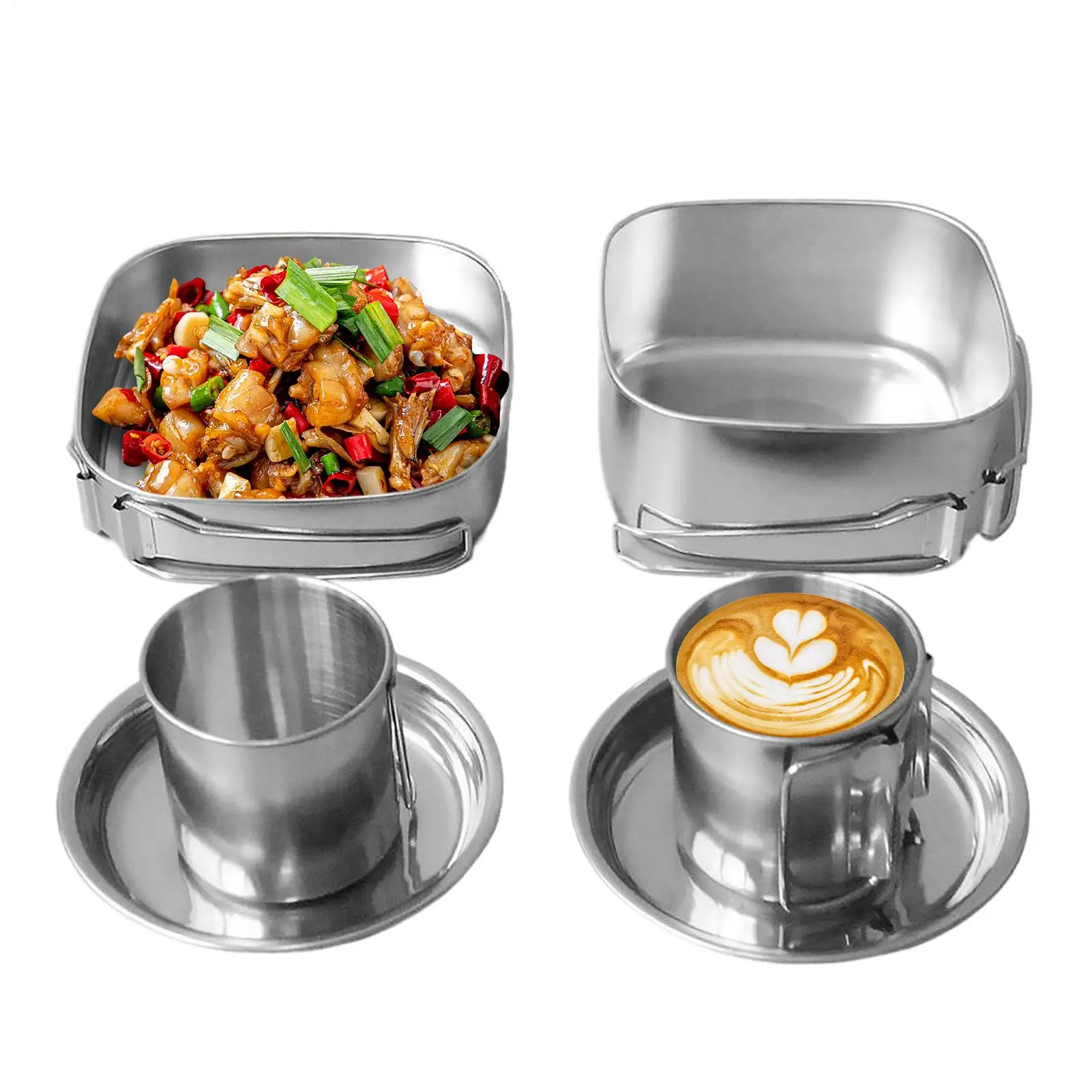 

Набор посуды для кемпинга из нержавеющей стали, набор кухонной посуды для кемпинга, набор кухонной посуды для плиты, 6 предметов, тушения, жарки, портативная уличная кухонная утварь