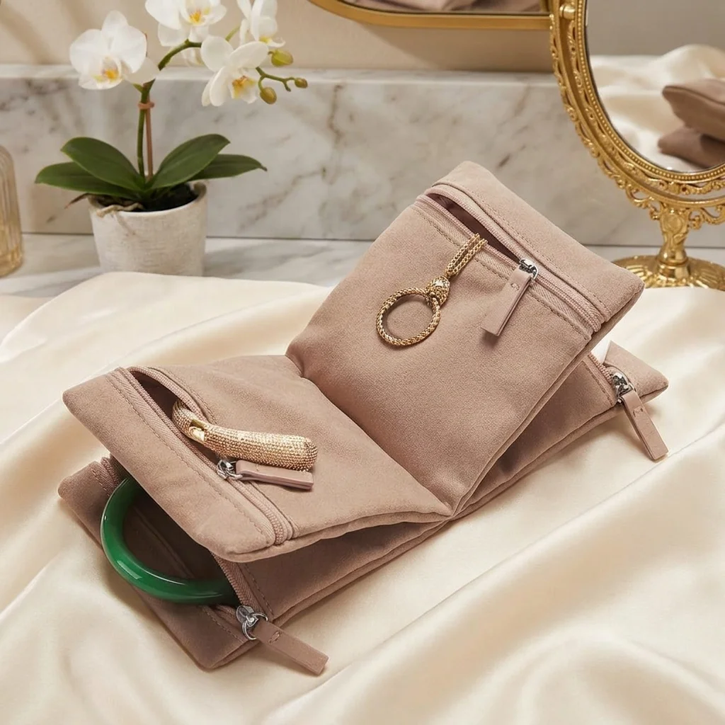 New Portable Velvet Jewelry Organizer Foldable Book Design Jewelry Storage Book with zipper Soft Storage Bag for Rings//Earrings