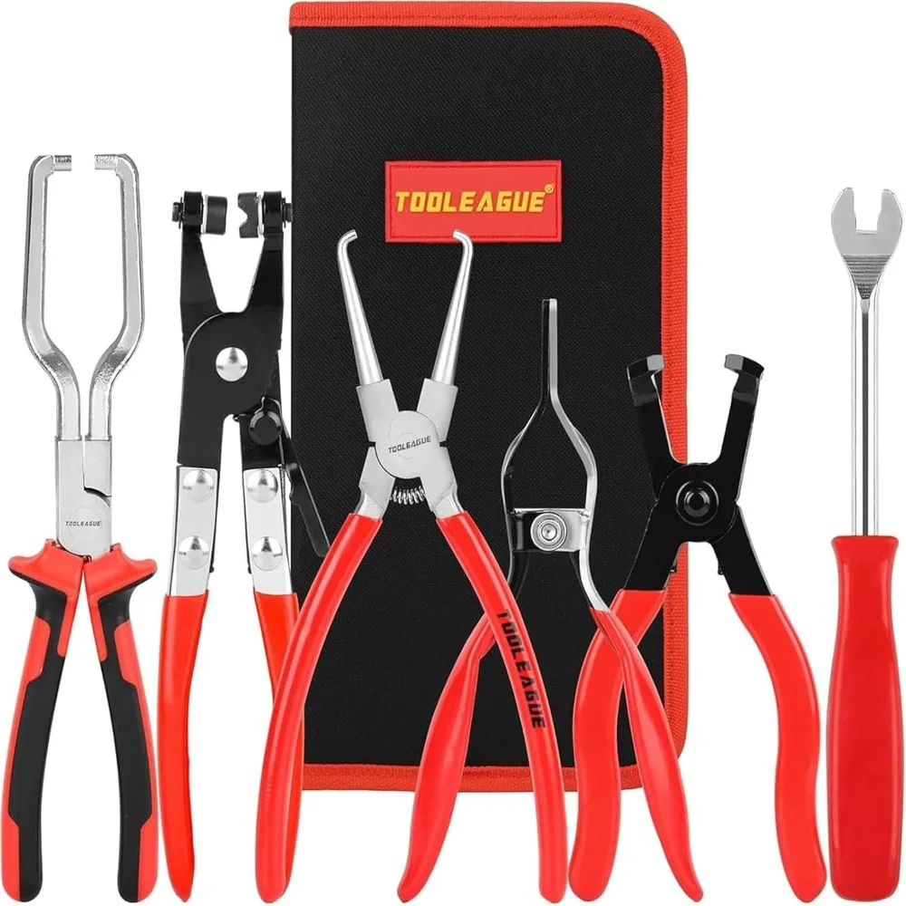 

tooleague fuel line pliers set 6pcs, hose remover, 9" fuel filter caliper, hose pipe clamp clip, flat hose clamp plier, 30 degre