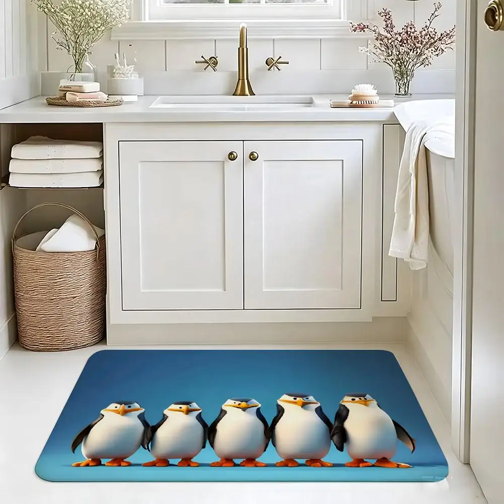 Cartoon T-The Penguins of Madagascar Floor Mat Carpet Diatom Mud Bathroom Quick-Drying Absorbent Floor Mat Household Bathroom