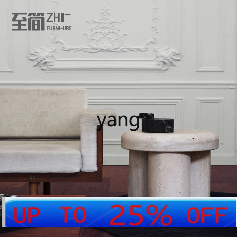 

LH Solid Wood Paint round Small Coffee Table Marbling Villa Living Room Bedroom Small Apartment Side Table