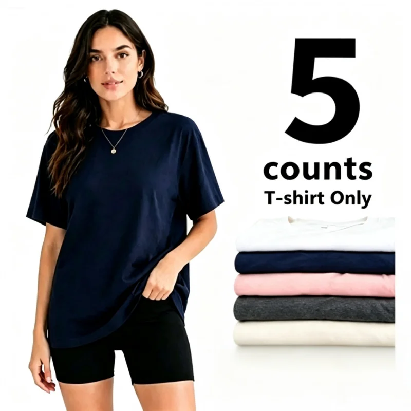 

Women Short Sleeve T-Shirt Multipack, Loose Fit Solid Color Round Neck Casual Tops, Summer Daily Basic Tees for Women Tshirt