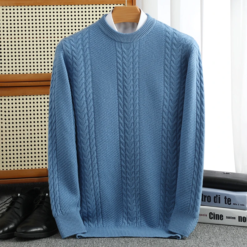 

Men's round Neck Fall/Winter New Sweater Thick Jacquard Pullovers Fashion Loose Pure Wool Knit Bottom Shirt Casual Business To