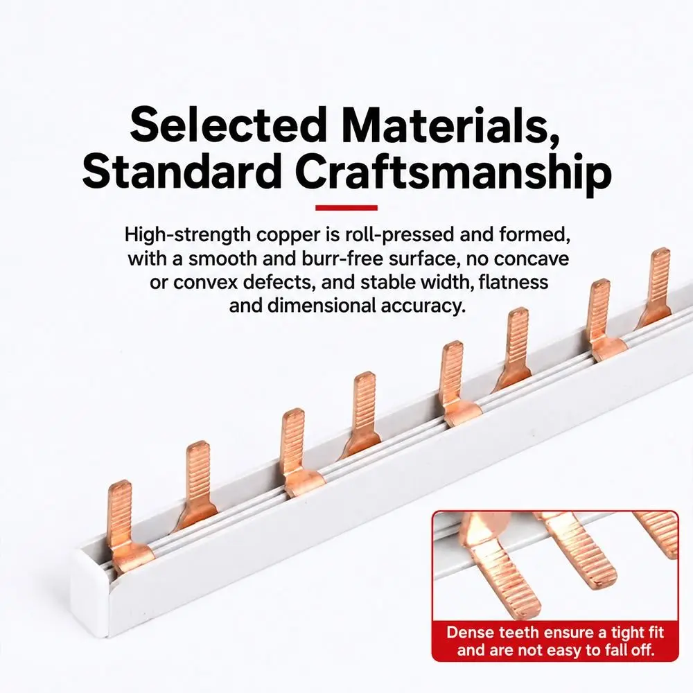 1Pcs 63A MCB Busbar 4-12 Way 1/2/3Pole Circuit Breaker Busbar Red Copper 18/36mm Phase Spacing Pin Type Busbar