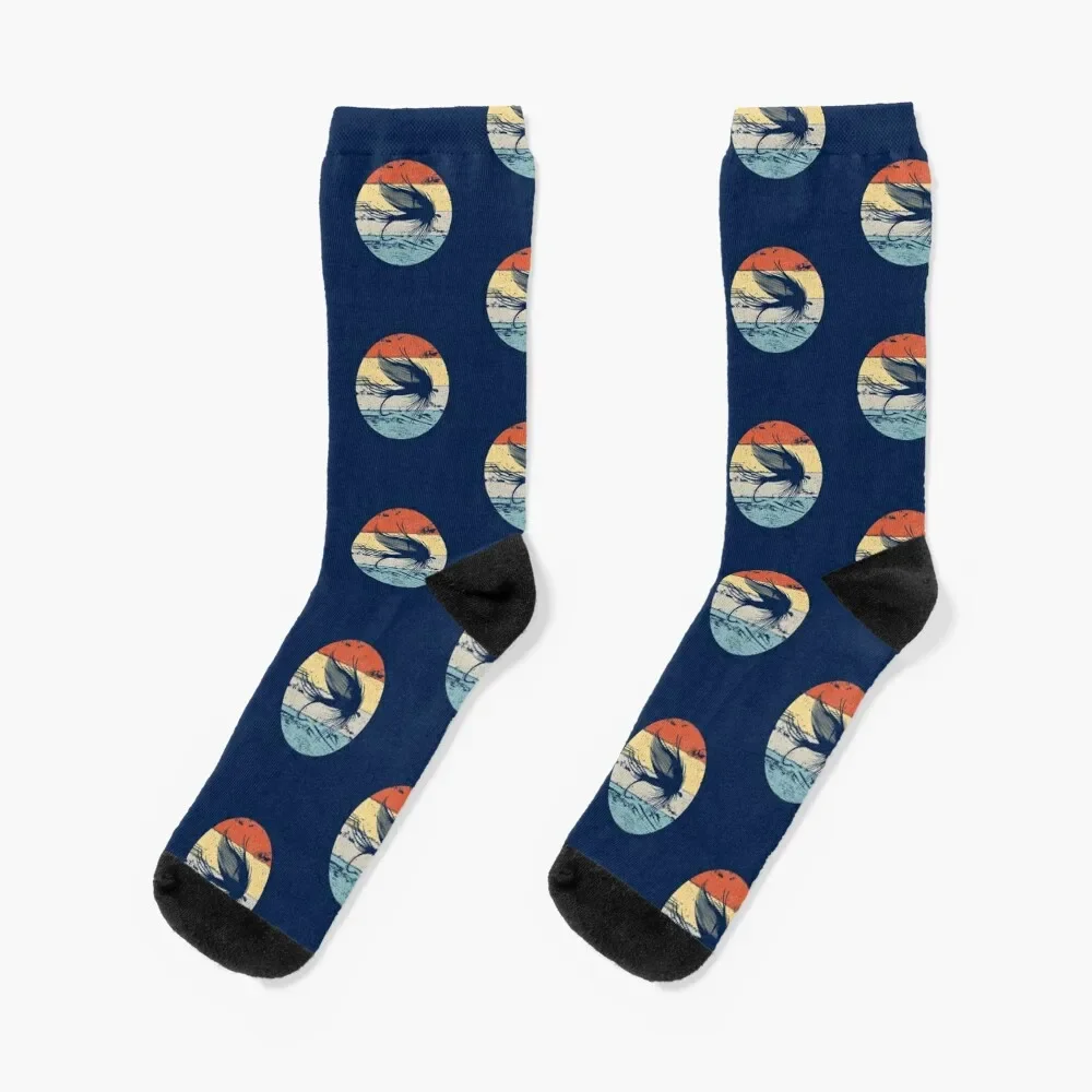 

Fly Fishing Angler Vintage Retro Look Gift Socks custom sports hip hop Woman Socks Men's