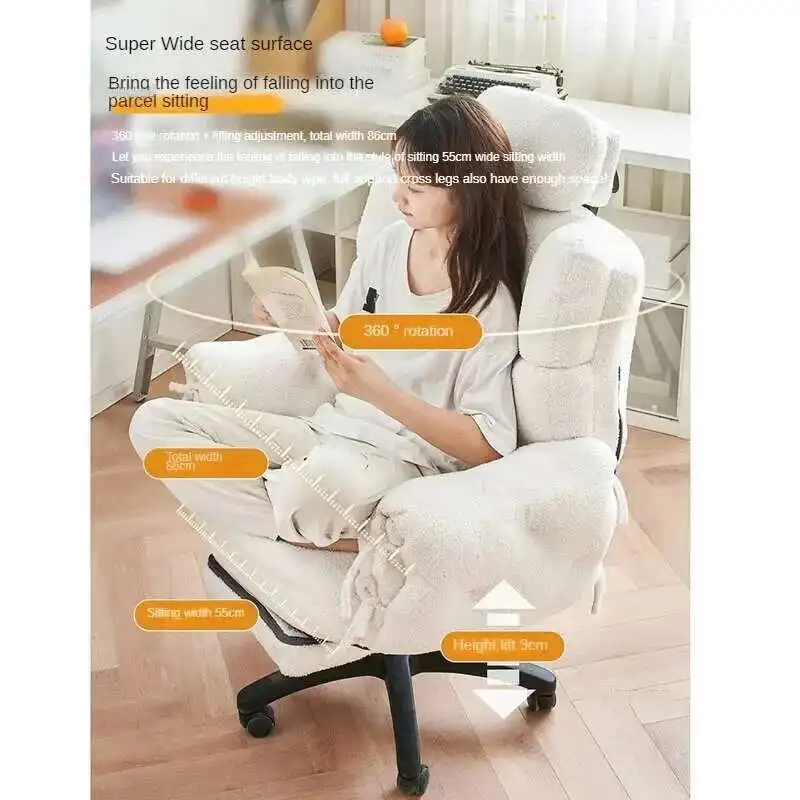 Adjustable Backrest Velvet Office Chair for Bedroom Nordic Lazy Lift and Swivel Chairs Comfortable Office Chairs for Gaming Room