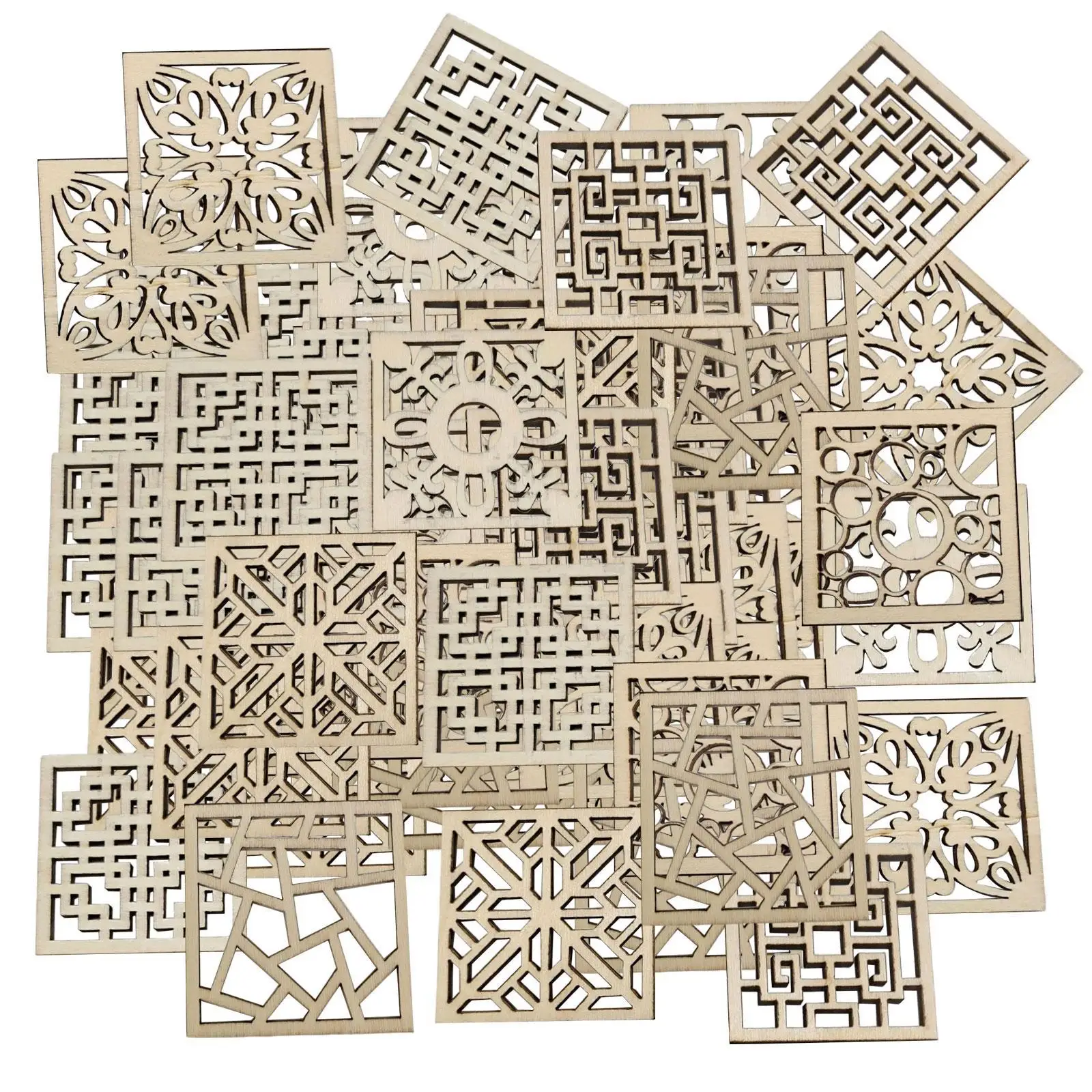 100x enfeites de madeira 4x4 cm pequeno quadrado oco fatia floral para artesanato decoração cartão fazendo diy artesanato pintura