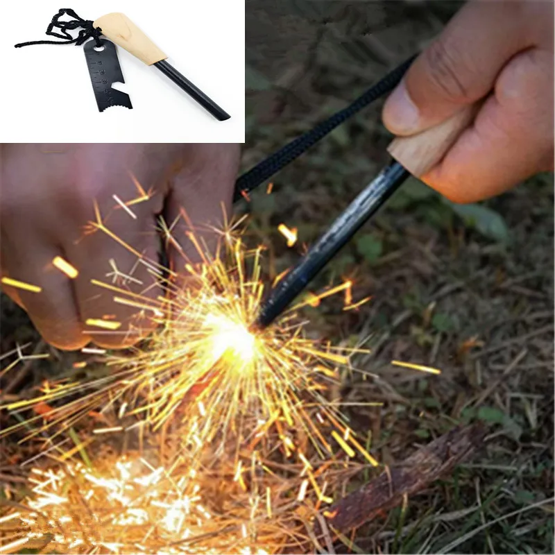 

Portable Outdoor Flint, Equipped with Outdoor Survival Tools Such As Magnesium Sticks, Firearms, Wooden Handles, and Flint Stick