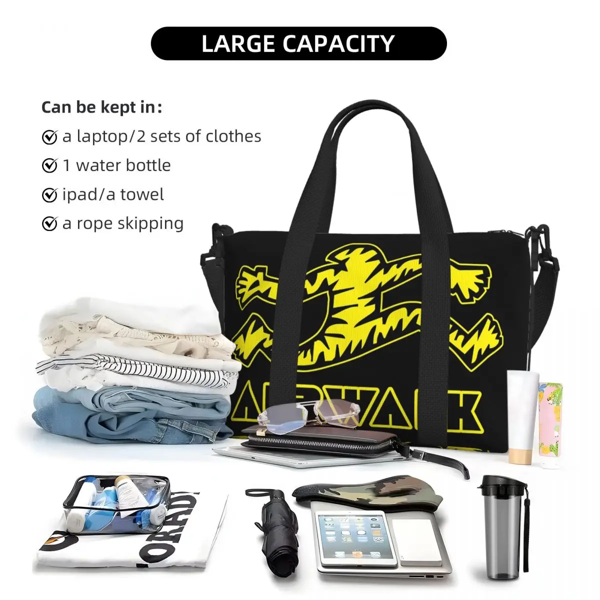 مخصص الوشم المدرسة القديمة Airwalk الشاطئ حقيبة سفر سعة كبيرة حمل الحقائب لصالة الألعاب الرياضية النساء التسوق حقيبة كتف واق من المطر #5