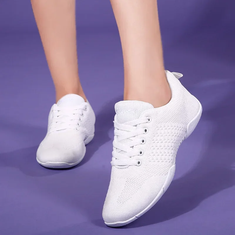 Flying Weave Breathable White Women Cheerleaders Dance Shoes Children Gymnastics Sneakers Girls Boys Training Cheerleading Shoes