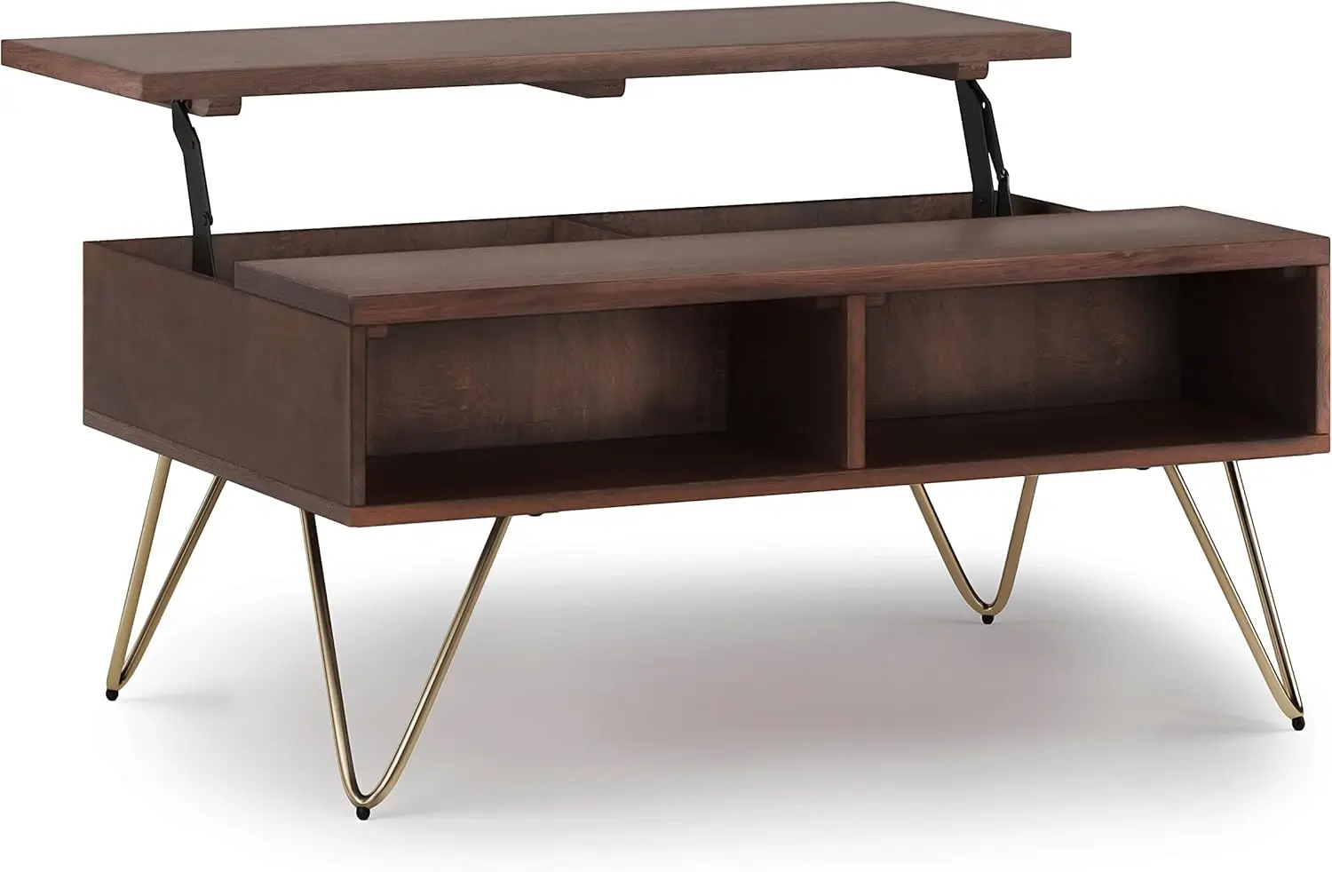 Hunter SOLID MANGO WOOD and Metal 36 inch Wide Rectangle Industrial Contemporary Small Lift Top Coffee Table in Umber