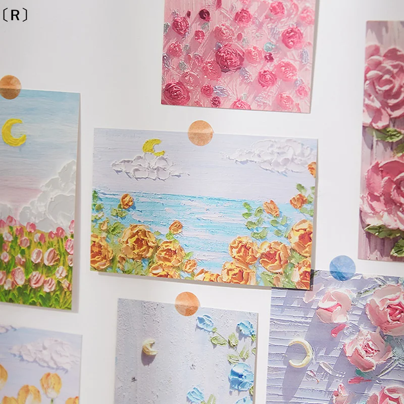 バR SigurNeue 30-Ölgemälde-Postkarten, Kunst-Grußkarten, geschichtete Kunst-Grußkarten, Blumen- und Gras-Berg-Schmetterlings-Mond