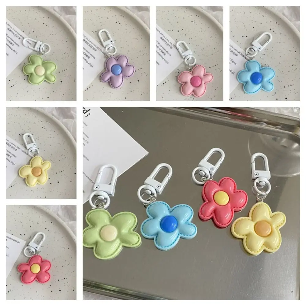 Fashion Korean Style Flower Keychain Mini Kawaii Resin Floral Keyring Cute Colorful Bloom Pendant Bag Hanging