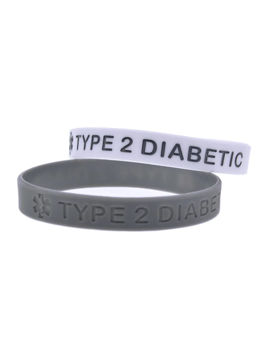 50 Stück Medizinisches Silikonarmband für Typ-2-Diabetiker, Gummiarmreif, Gesundheitsbewusstseinsarmband, Erwachsenengröße, 7 Farben – Detail 2