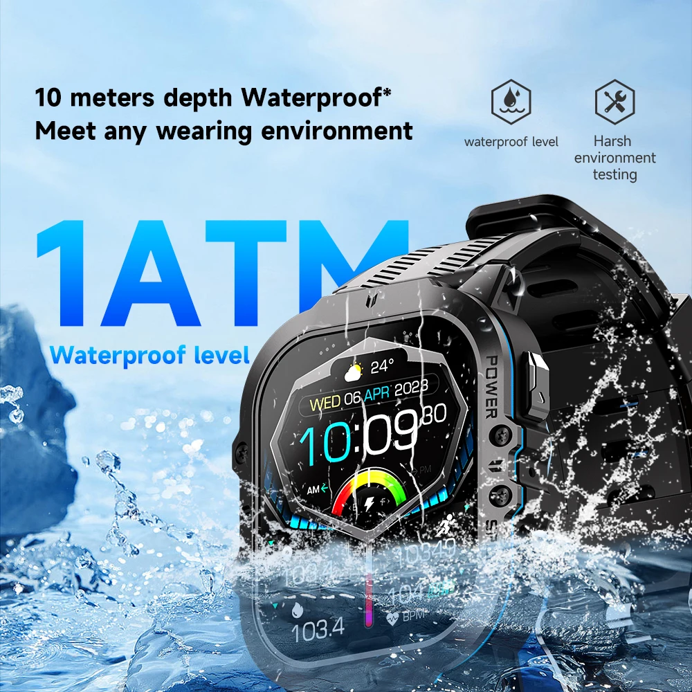 New C26 Smart Watch 100+ Sports Modes Bluetooth Call Smartwatch 1.96" AMOLED Display 1ATM Waterproof Outdoor Military Wristwatch 4