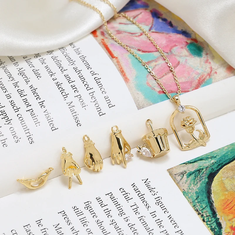 4pcs Copper Plated 18k Simple Style Gesture Pendant  Diy Handmade Jewelry Bracelet Earrings Necklace Accessories Material Charms