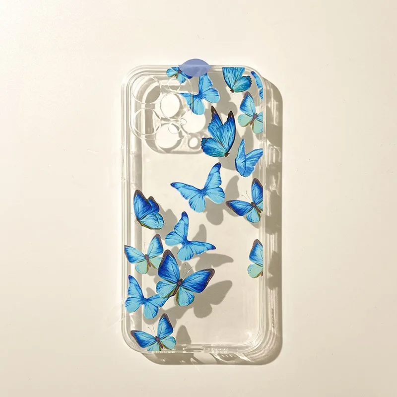 Blue Butterfly 16 is suitable for iphone15promax Apple 15PRO mobile phone case 13 new 14 sets 12 simple 11 transparent silicone