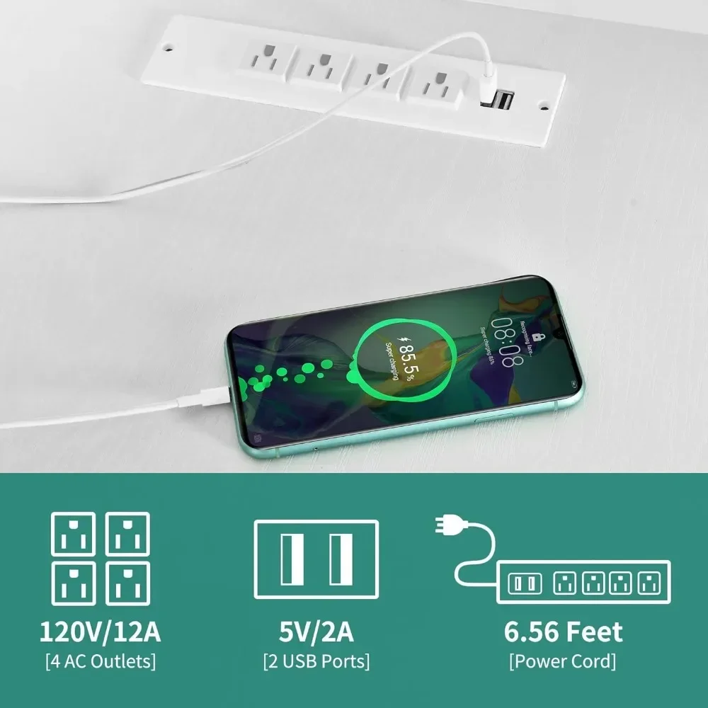 Mesa y archivador en forma de L con toma de corriente y luces LED, mesa esquinera grande para escritorio de computadora de 55", 3 estantes de almacenamiento